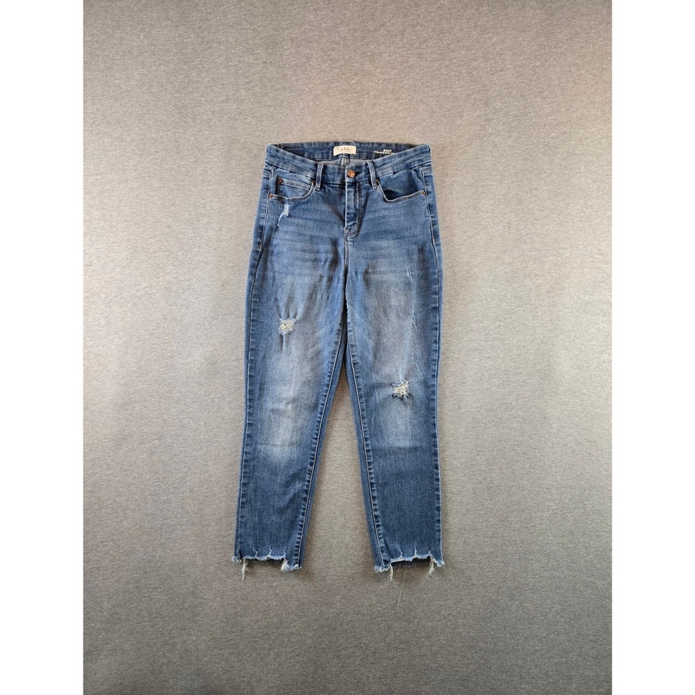 Nicole Miller Soho Jeans Womens 4 Blue High Rise Slim Straight Distress Raw‎ Hem